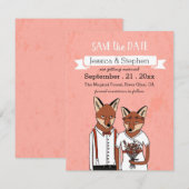 おめでとう - ラブリーなキツネのカード セーブザデート (正面/裏面)