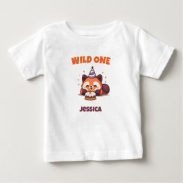おめでとう!ワイルドチャイルド 赤パンダ 初誕生日 ベビーTシャツ