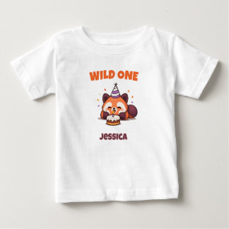 おめでとう!ワイルドチャイルド 赤パンダ 初誕生日 ベビーTシャツ
