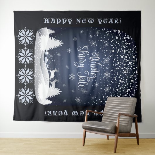 おめでとう！冬のおとぎ話ファンタジー夜 タペストリー (インサイチュ(横))