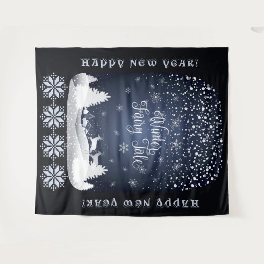 おめでとう!冬のおとぎ話ファンタジー夜 タペストリー (正面(横))