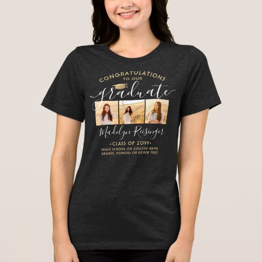 おめでとう　卒業式　３　写真　卒業 トライブレンドＴシャツ (正面)