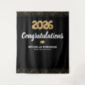 おめでとう 卒業生 2026 ブラック ゴールド パーティー タペストリー (正面)