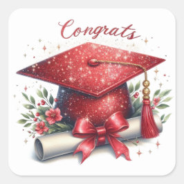 おめでとう 卒業 キャップと卒業証書 スクエアシール