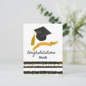 おめでとう 卒業 コンフェッティ ブラック ゴールド ポストカード (スタンド正面)