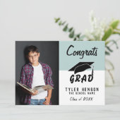 おめでとう 卒業 現代的な青い写真 卒業カード (スタンド正面)