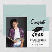 おめでとう 卒業 現代的な青い写真 卒業カード (正面/裏面)