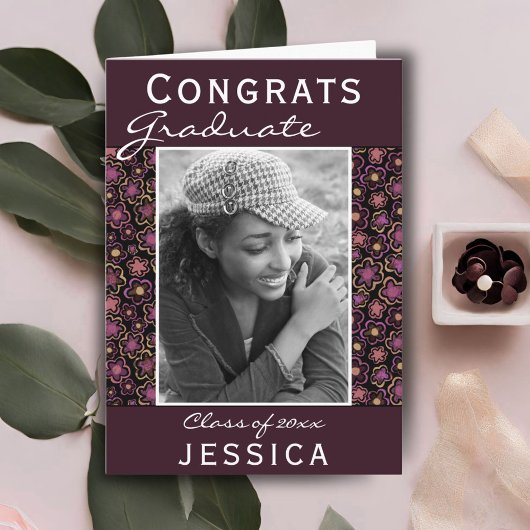 おめでとう 卒業 花柄 フォト 卒業証書 カード