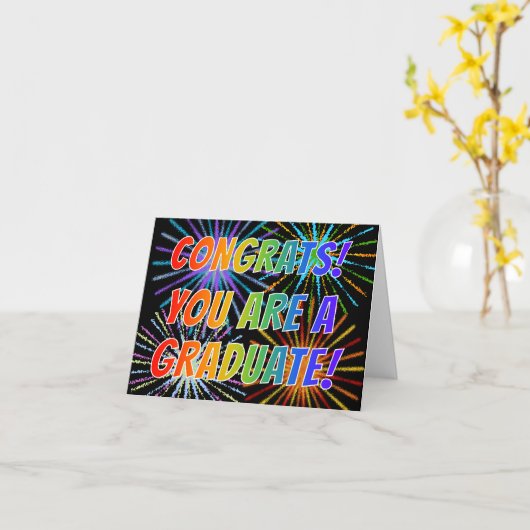 「おめでとう!君は卒業生だ!」 レインボー、花火 カード (黄色い花)