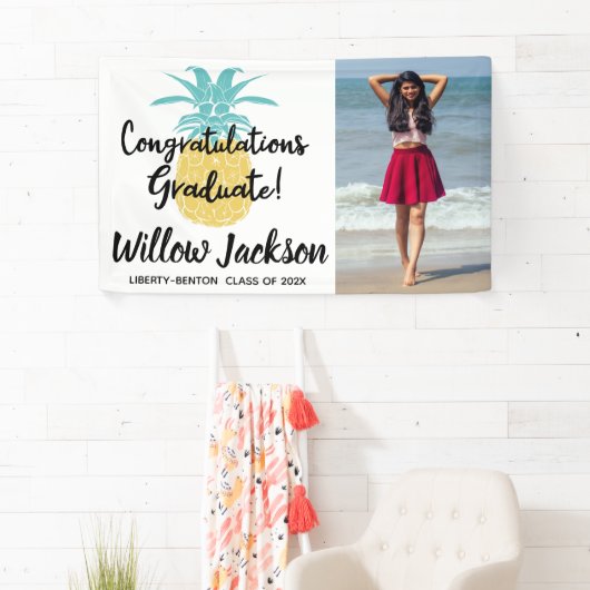 おめでとう、大学院ルアウ（ハワイ式宴会）パーティー、写真 横断幕 (インサイチュ)