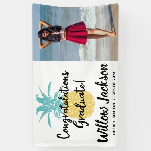 おめでとう、大学院ルアウ（ハワイ式宴会）パーティー、写真 横断幕 (縦)