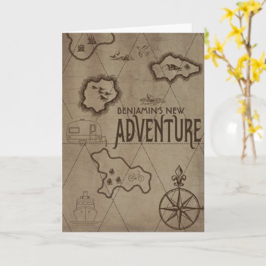 おめでとう！引退後の新しい冒険の地図 カード (黄色い花)