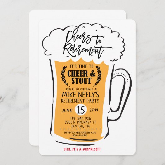 おめでとう！引退祝いのビール 引退のお祝い 招待状 (正面/裏面)