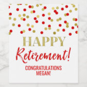 おめでとう！引退 赤金色のコンフェッティ ワインラベル (シングルラベル)