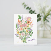 おめでとう!手描きのカラフルなワイルドフラワーのゴッホ風イラスト ポストカード (スタンド正面)