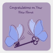 おめでとう、新しいお家に青い蝶たちが スクエアシール (正面)