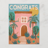 おめでとう!新しい家のAdobeハウスとサボテンのカスタムデザイン ポストカード (正面)