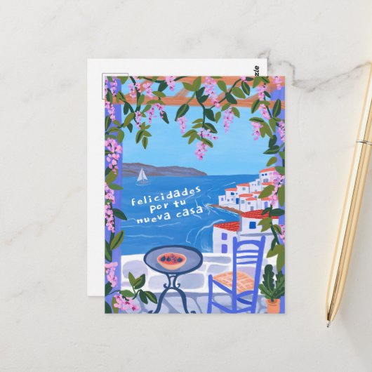 おめでとう 新しい家 海の景色 アート ポストカード (正面/裏面インサイチュ)