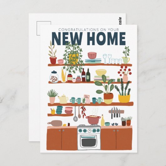 おめでとう！新居祝い キュートなキッチン ポストカード (正面/裏面)