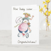 おめでとう – 新生児シスター！ カード (黄色い花)
