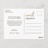 おめでとう 新生児 かわいい黄色のあひる君 ポストカード (裏面)