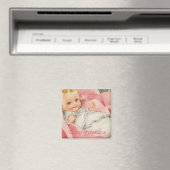 おめでとう 新生児 女の子 ピンク ヴィンテージ マグネット (インサイチュ (食洗機))