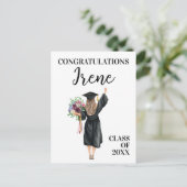 おめでとう！水彩画の卒業女子 花束 ポストカード (スタンド正面)