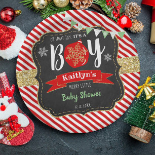 "おめでとう、男の子だ！" クリスマス ベビーシャワー ペーパープレート