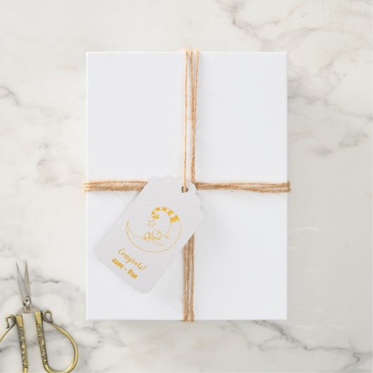 おめでとう!(眠いベビーと月) ギフトタグ (麻糸付属)