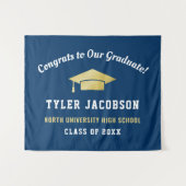 おめでとう 私たちの卒業生 ネイビーとゴールドカスタム タペストリー (正面(横))