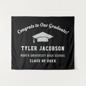 おめでとう 私たちの卒業生 ブラックとシルバー カスタム タペストリー (正面(横))
