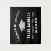 おめでとう 私たちの卒業生 ブラックとシルバー カスタム タペストリー (正面)