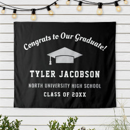 おめでとう 私たちの卒業生 ブラックとシルバー カスタム タペストリー