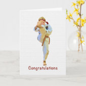 おめでとう,空手の蹴り茶のベルトカード カード (黄色い花)