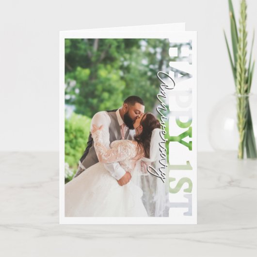 おめでとう!結婚1周年記念日の写真カードです サンキューカード (正面)