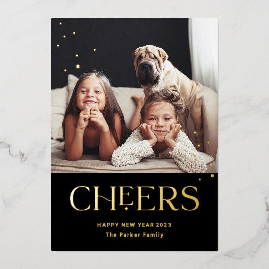 おめでとう | 装飾的なテキスト 新年の写真 箔シーズンカード (正面)