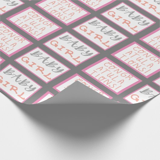 おめでとう！ 赤ちゃん 女の子 ピンク ラッピングペーパー (角)