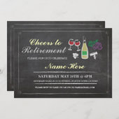 おめでとう！退職パーティーのチョークボードワインボトル招待状 招待状 (正面/裏面)