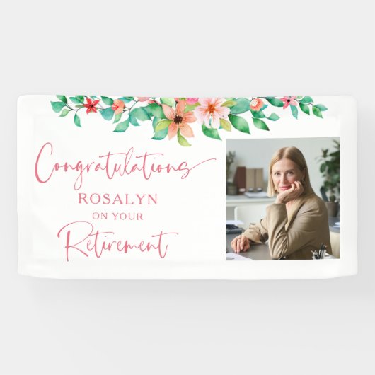 おめでとう 退職 花 トロピカル 写真 スクリプト 横断幕 (横)