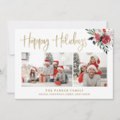 おめでとう |金ゴールド(2枚の写真と花) シーズンカード (正面)