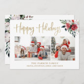 おめでとう |金ゴールド(2枚の写真と花) シーズンカード (正面/裏面)