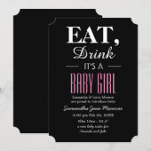 おめでとう、飲んで食べて赤ちゃんは女の子です！出産報告 招待状 (正面/裏面)