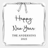 おめでとう!黒パーソナライズされたとホワイトボウ スクエアシール (正面)