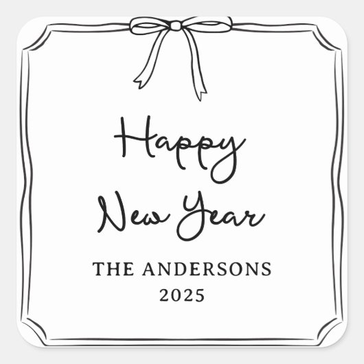 おめでとう!黒パーソナライズされたとホワイトボウ スクエアシール (正面)