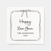 おめでとう!黒パーソナライズされたとホワイトボウ スタンダードカクテルナプキン (正面)