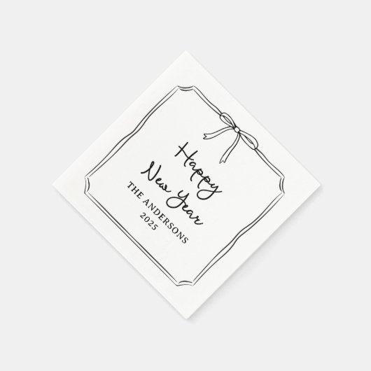 おめでとう!黒パーソナライズされたとホワイトボウ スタンダードカクテルナプキン (角)
