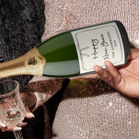 おめでとう！黒パーソナライズされたとホワイトボウ スパークリングワインラベル