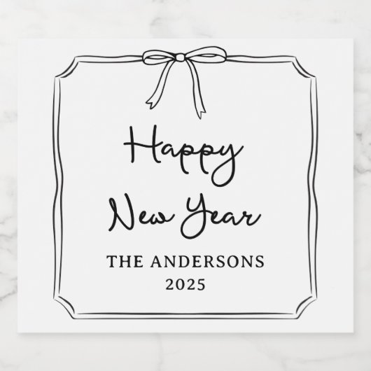 おめでとう！黒パーソナライズされたとホワイトボウ スパークリングワインラベル (シングルラベル)