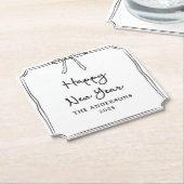 おめでとう!黒パーソナライズされたとホワイトボウ ペーパーコースター (アングル)