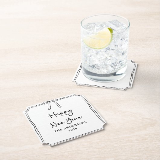 おめでとう!黒パーソナライズされたとホワイトボウ ペーパーコースター (インサイチュ)